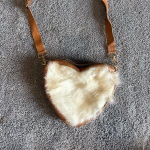 Heart-Shaped Faux Fur Brown Bag